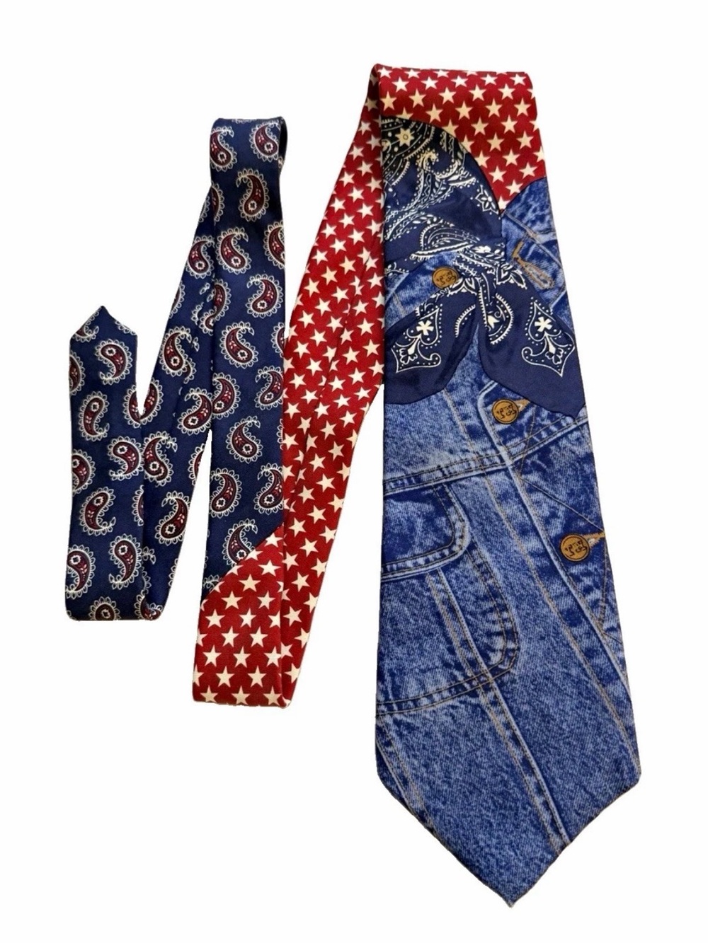 VTG 90s Tommy Hilfiger Silk Tie Denim Jeans Patchwork Americana Bandana Made USA